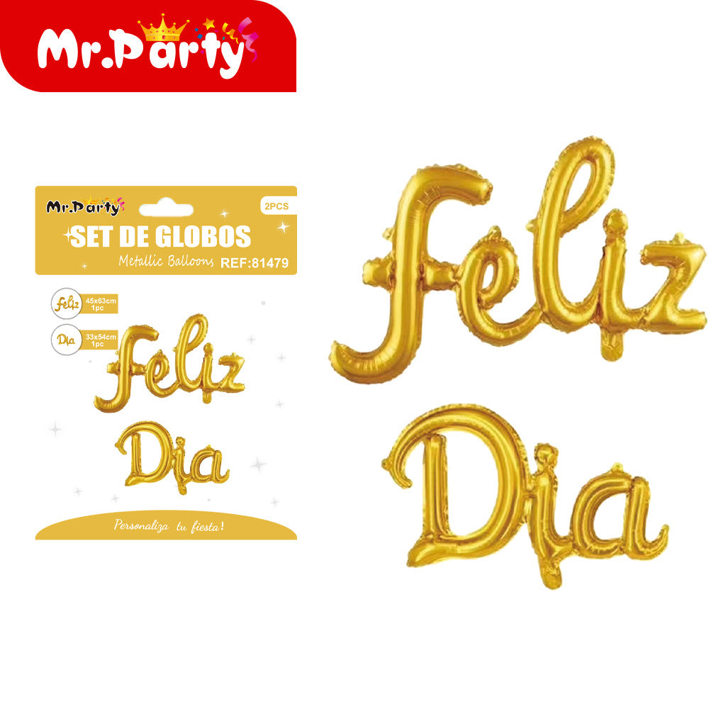 Feliz dia bañado dorado de 16 pulgadas (12paquetes)