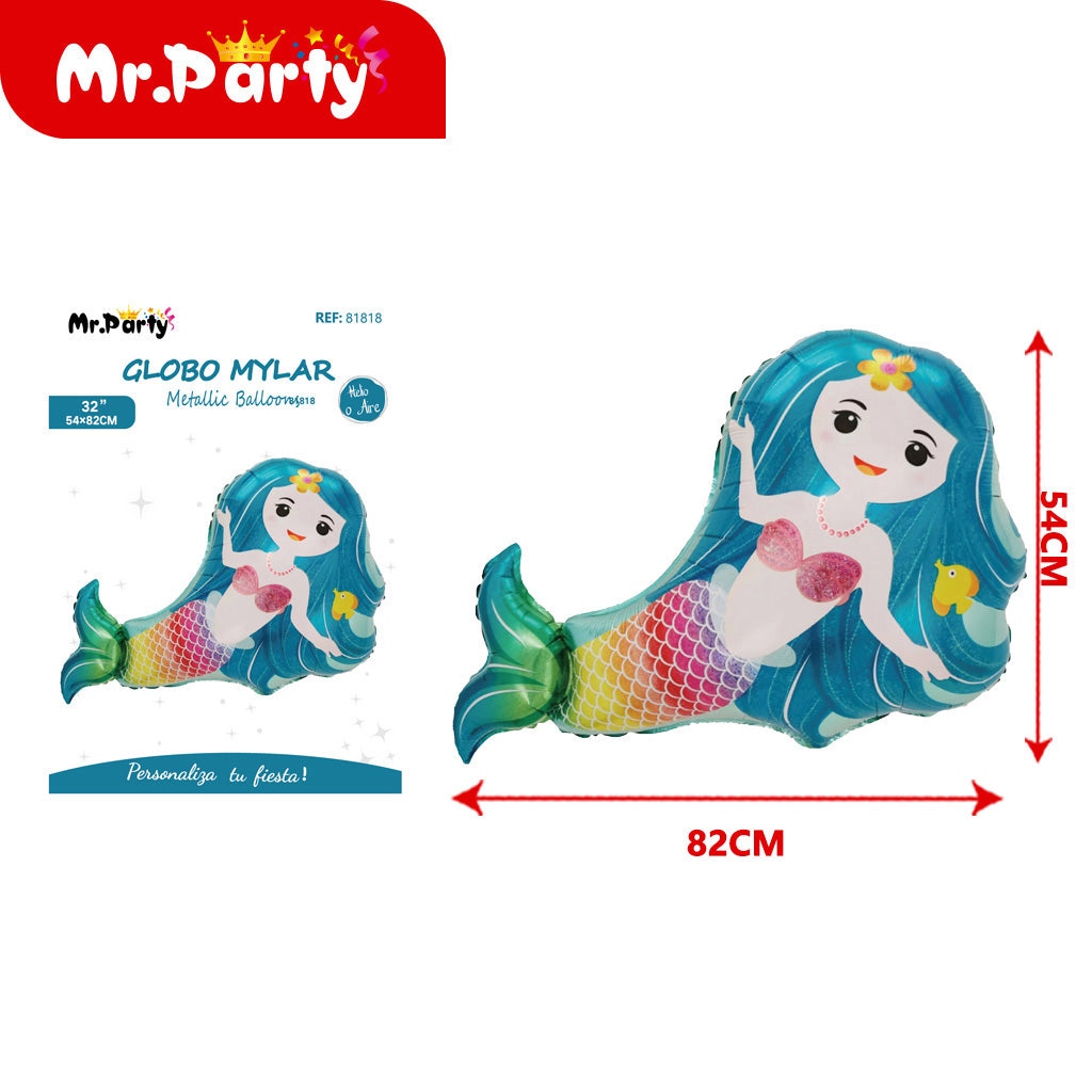 Globo de sirena de 54 x 82 cm película de aluminio individua (12paquetes)