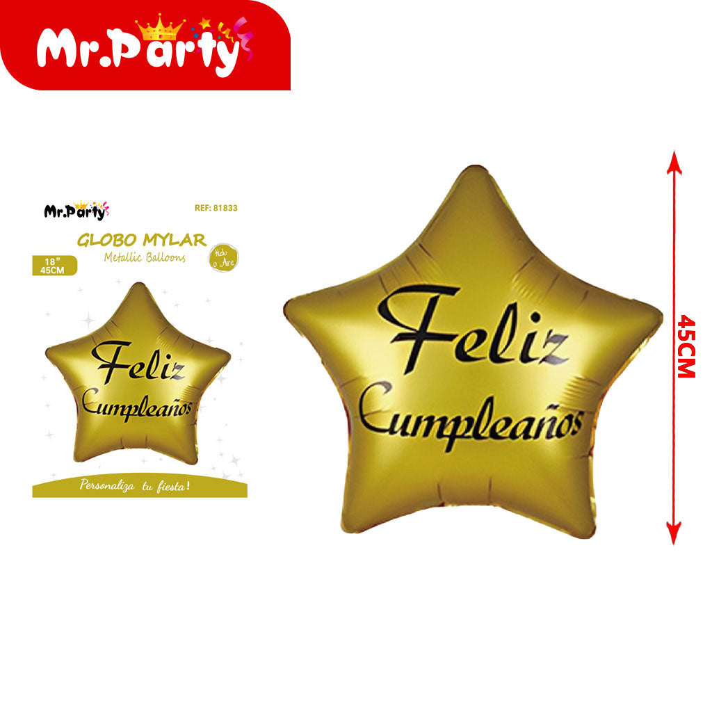 Globos Mylar XXL “Feliz Cumpleaños” / “Feliz Día” 🎈✨ | 45cm–76cm | Corona, Estrella y Diseños