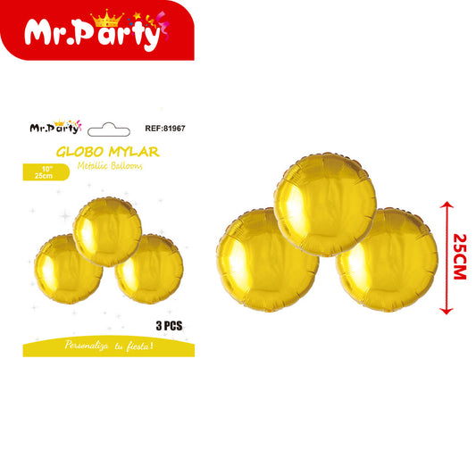 Bola redonda de 3 piezas de 10 pulgadas dorada (12paquetes)