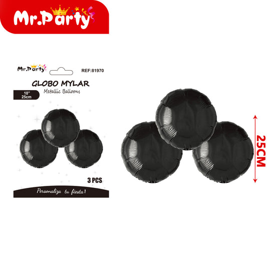 Bola redonda negra de 10 pulgadas y 3 piezas (12paquetes)
