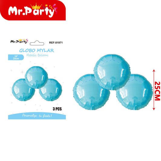 Bola redonda de 3 piezas de 10 pulgadas azul claro (12paquetes)