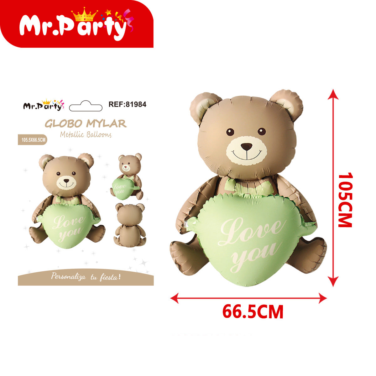 Globo Mylar Metalizado Gigante Amor | Nube, Huellita y Osito Love 🐾☁️🧸✨