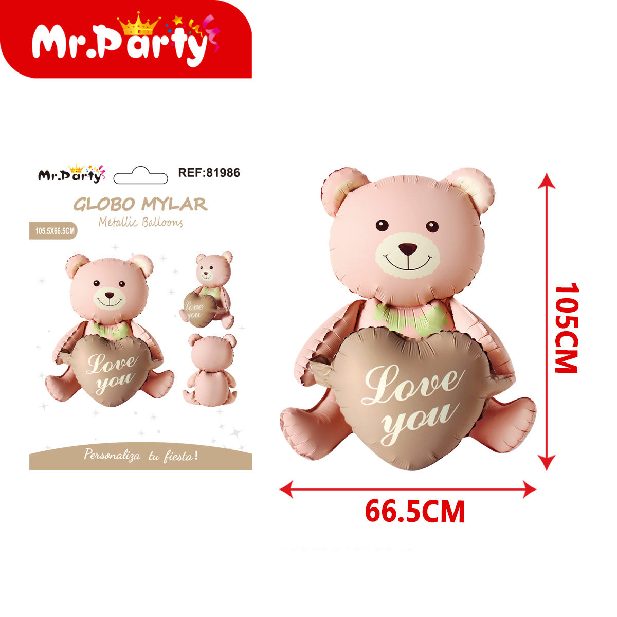 Globo Mylar Metalizado Gigante Amor | Nube, Huellita y Osito Love 🐾☁️🧸✨