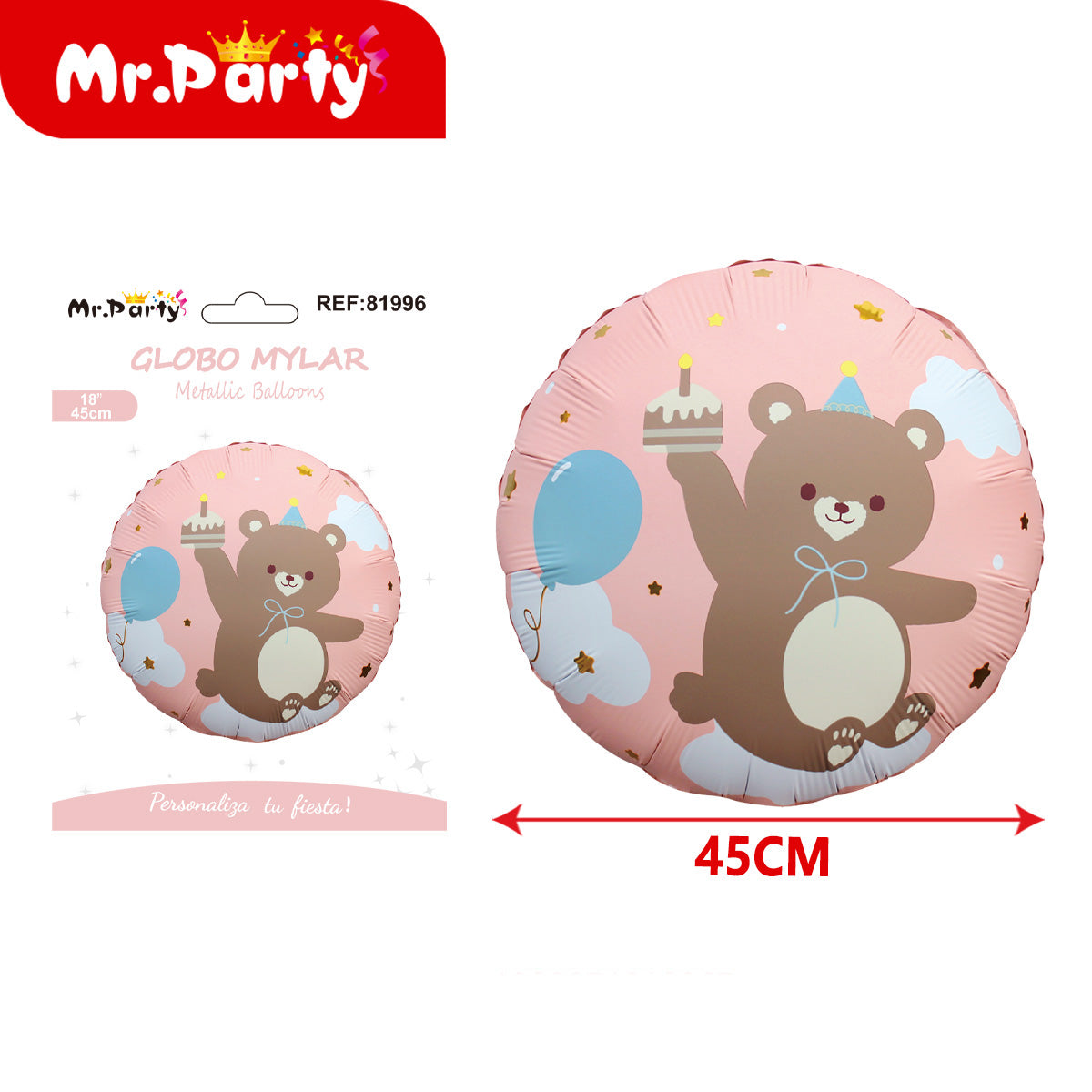 🎈🐻✨ Globo Mylar Gigante de Animalitos Kawaii | Osito, Gatito y León | Decoración Baby Shower y Cumpleaños