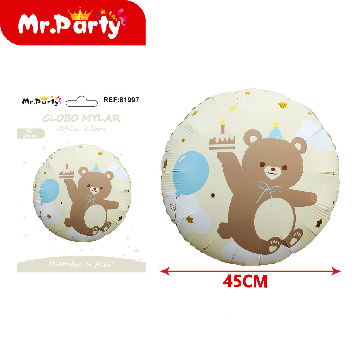 🎈🐻✨ Globo Mylar Gigante de Animalitos Kawaii | Osito, Gatito y León | Decoración Baby Shower y Cumpleaños- Mayoreo 12 pzas