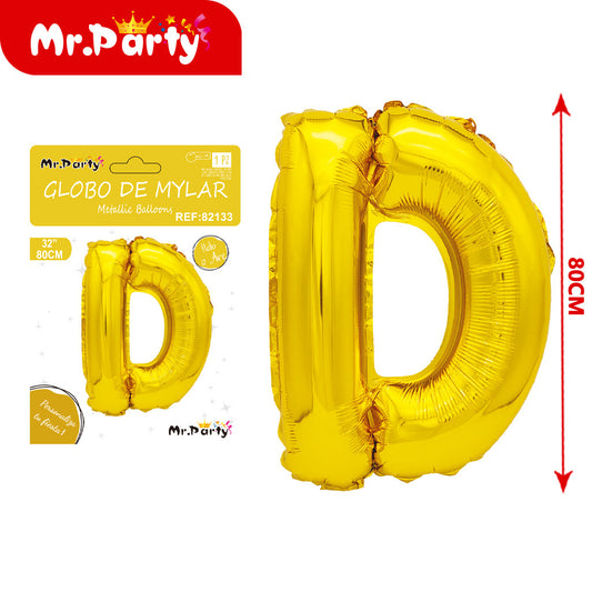 Letra d dorada de 32 pulgadas con cuerpo gordo (pajilla de p (12paquetes)