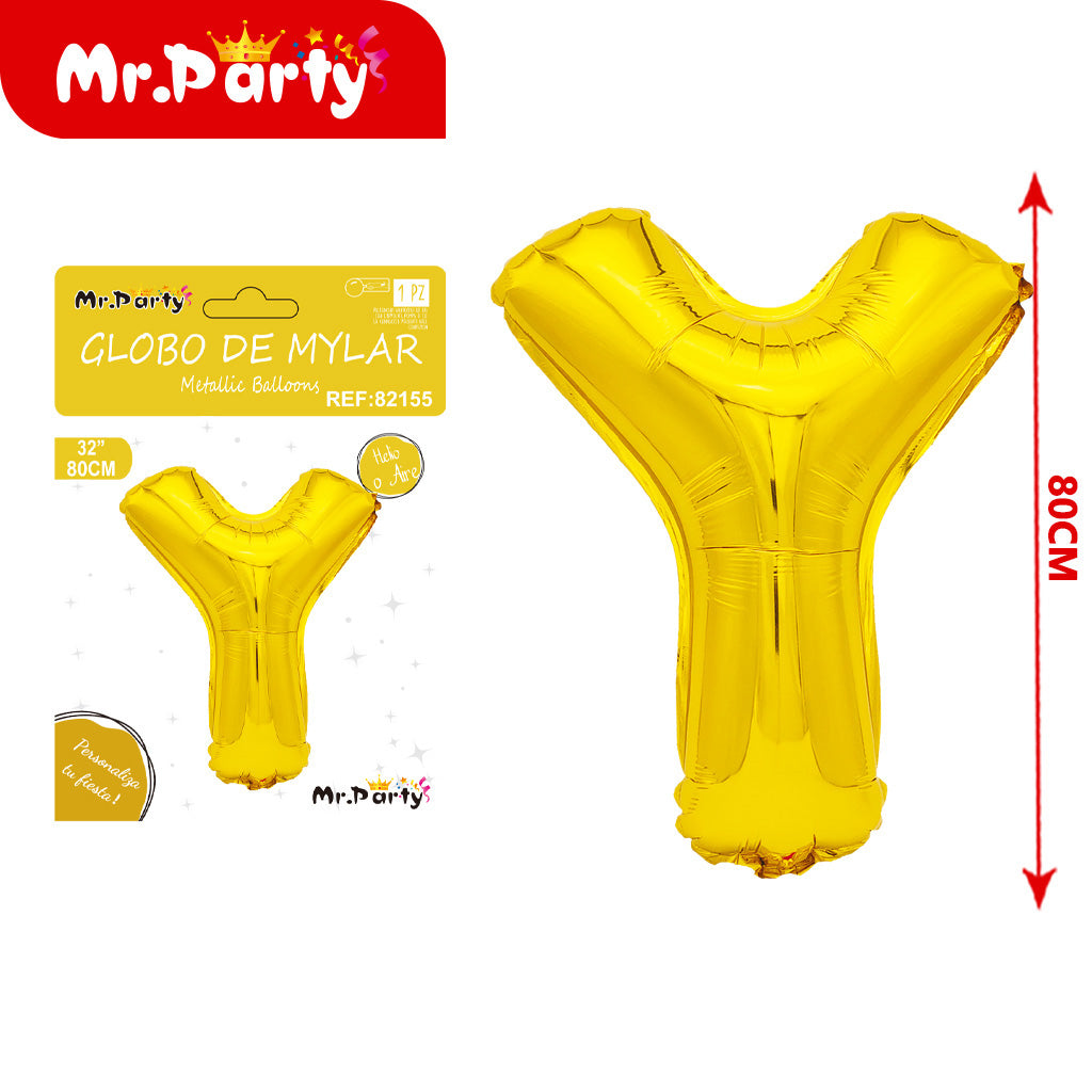Letra y dorada de cuerpo gordo de 32 pulgadas (pajilla de pa (12paquetes)