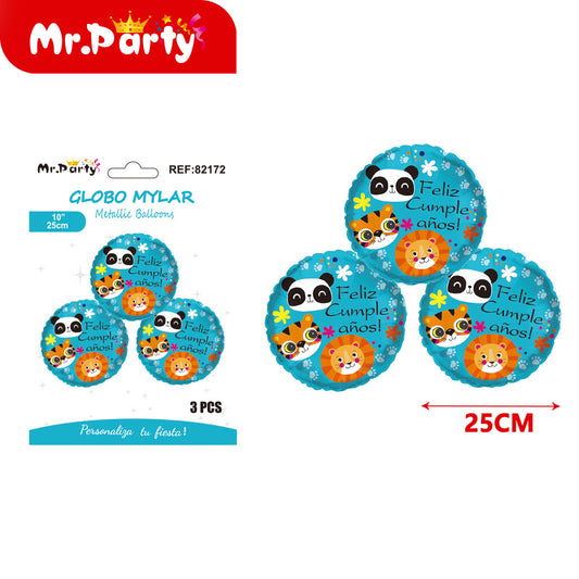 3 bolas de papel de aluminio de 10 pulgadas con feliz cumple (12paquetes)