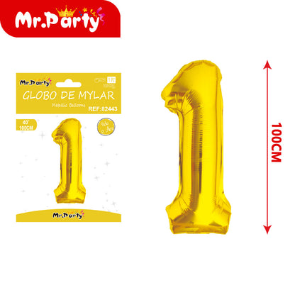 Globo Número Dorado 100cm –Mayoreo 12 pzas - Mylar Metálico Mr. Party