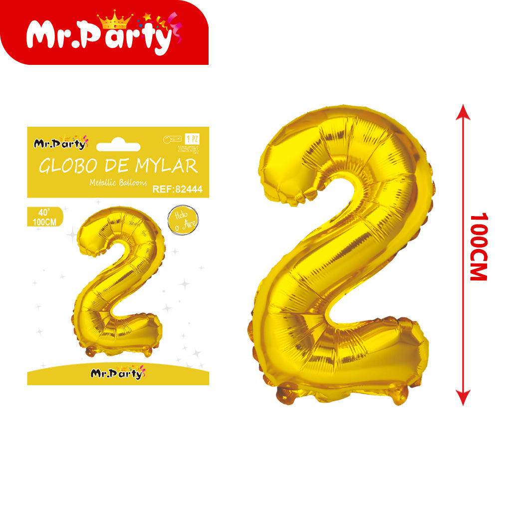 Globo Número Dorado 100cm –Mayoreo 12 pzas - Mylar Metálico Mr. Party