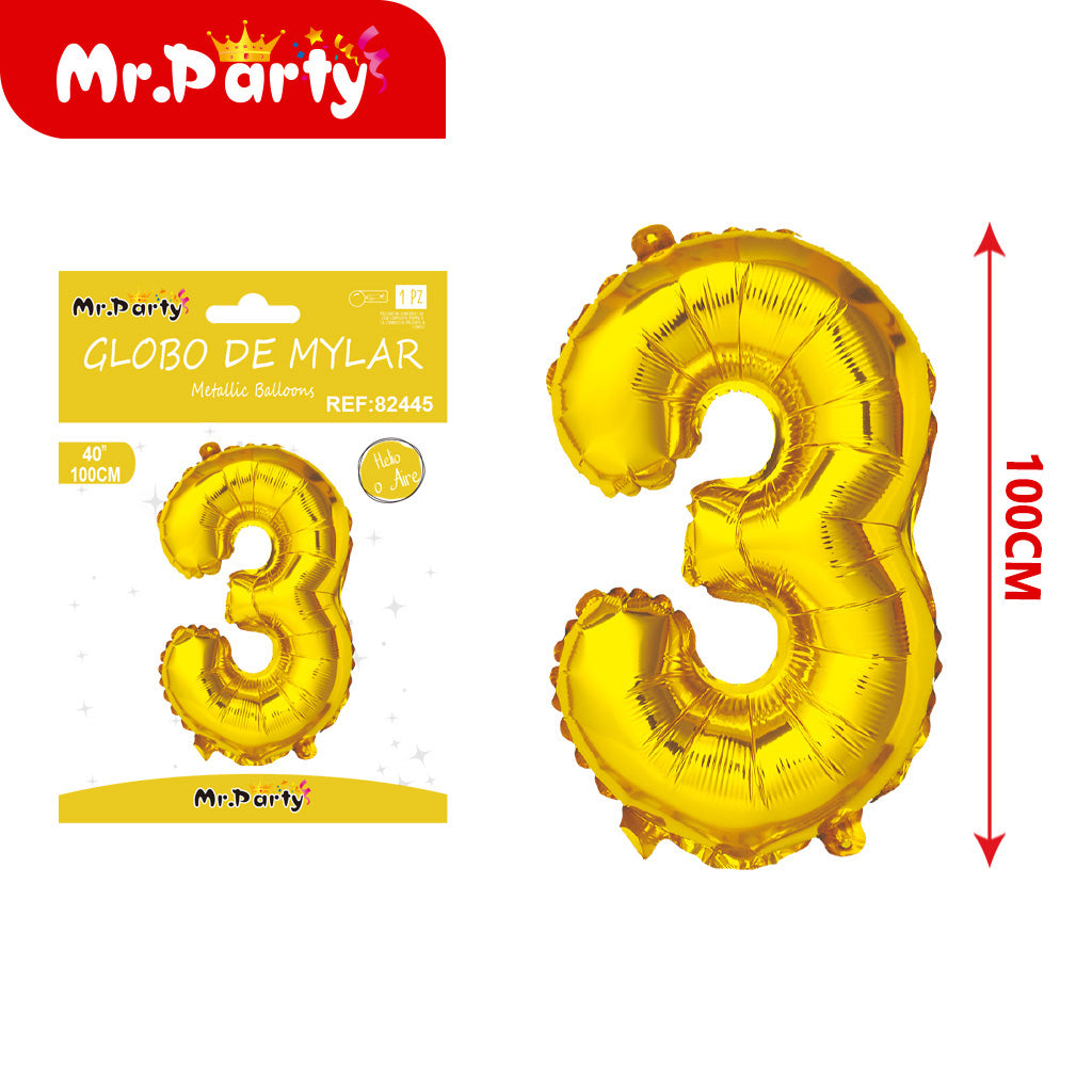 Globo Número Dorado 100cm –Mayoreo 12 pzas - Mylar Metálico Mr. Party