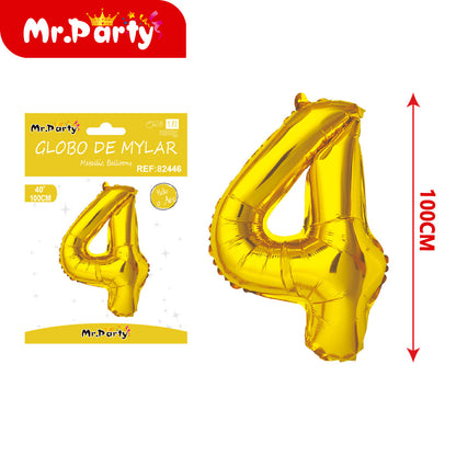 Globo Número Dorado 100cm –Mayoreo 12 pzas - Mylar Metálico Mr. Party