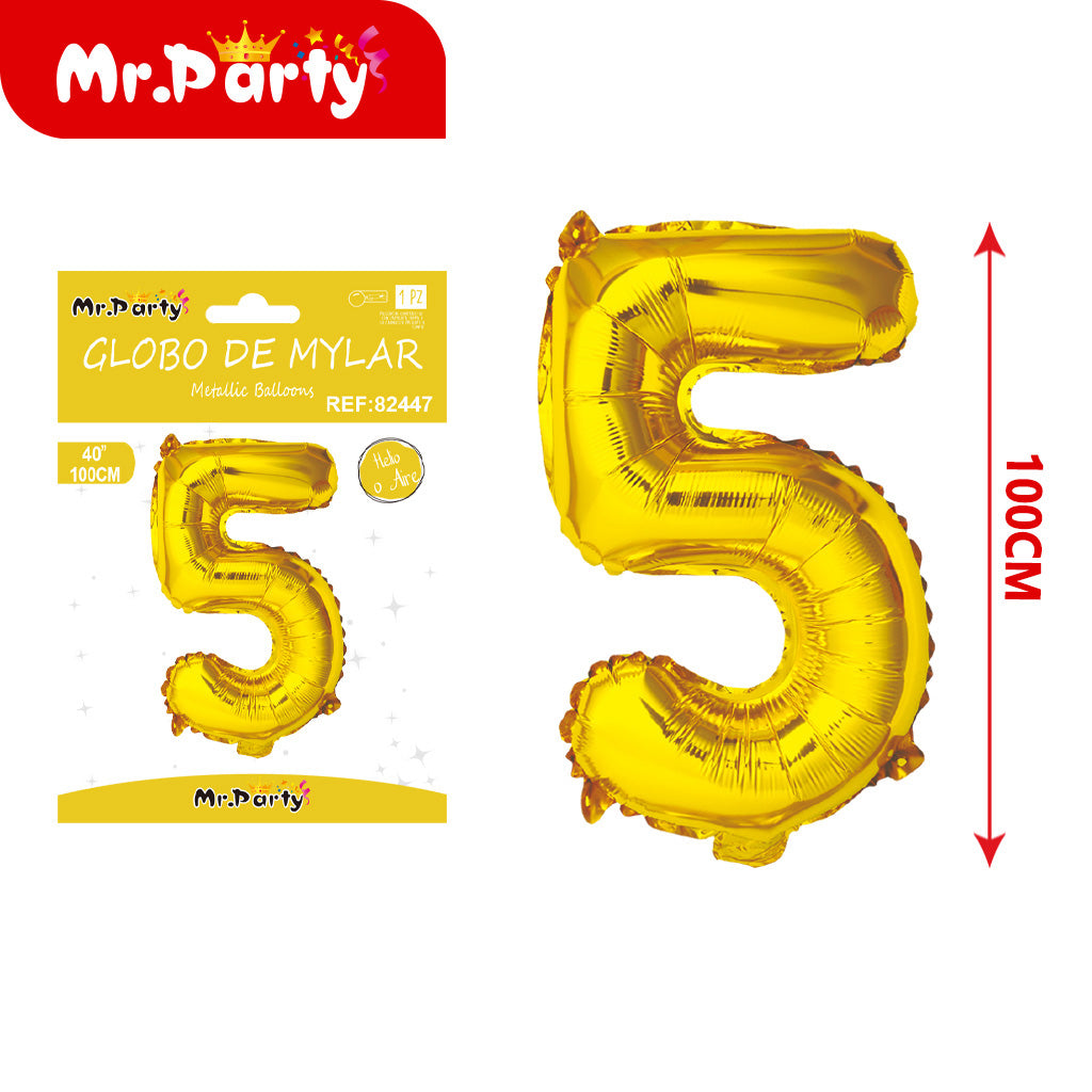 Globo Número Dorado 100cm –Mayoreo 12 pzas - Mylar Metálico Mr. Party