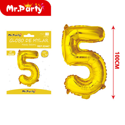 Globo Número Dorado 100cm –Mayoreo 12 pzas - Mylar Metálico Mr. Party