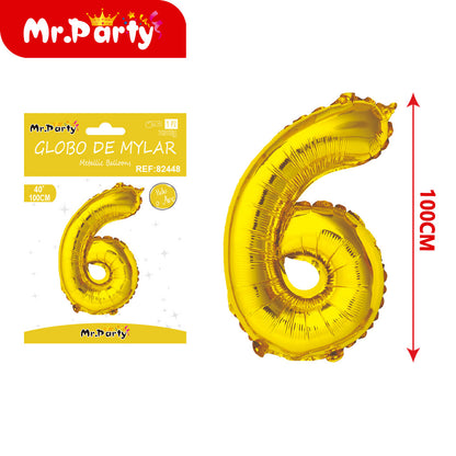 Globo Número Dorado 100cm –Mayoreo 12 pzas - Mylar Metálico Mr. Party