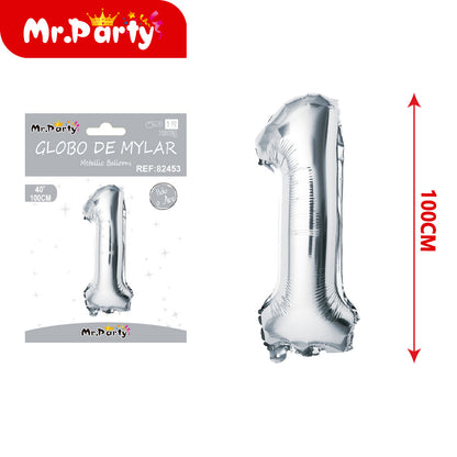 Globo Número plateado 100cm –Mayoreo 12 pzas - Mylar Metálico Mr. Party