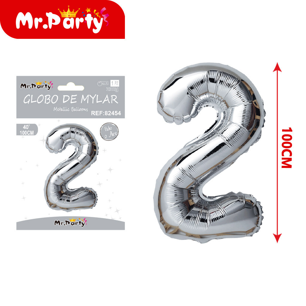 Globo Número plateado 100cm –Mayoreo 12 pzas - Mylar Metálico Mr. Party
