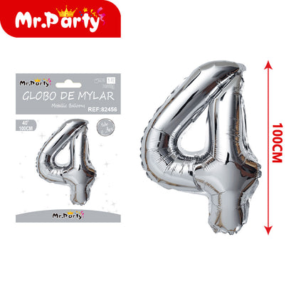 Globo Número plateado 100cm –Mayoreo 12 pzas - Mylar Metálico Mr. Party