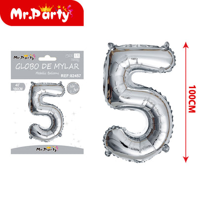 Globo Número plateado 100cm –Mayoreo 12 pzas - Mylar Metálico Mr. Party