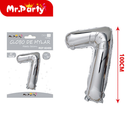 Globo Número plateado 100cm –Mayoreo 12 pzas - Mylar Metálico Mr. Party
