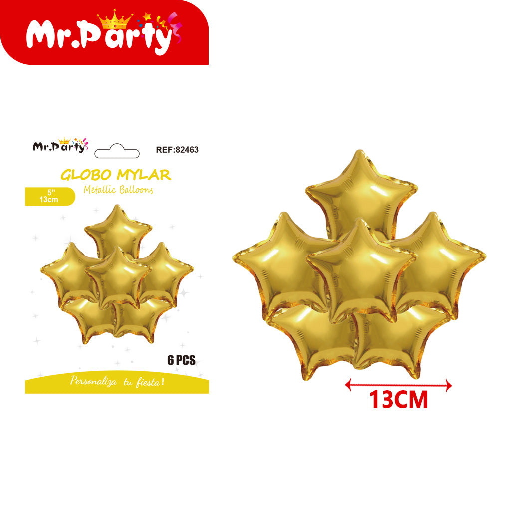 Mini Globos Mylar Estrella y Corazón 13cm – Set 6 Pzas Mayoreo 12pzas Mr. Party ✨