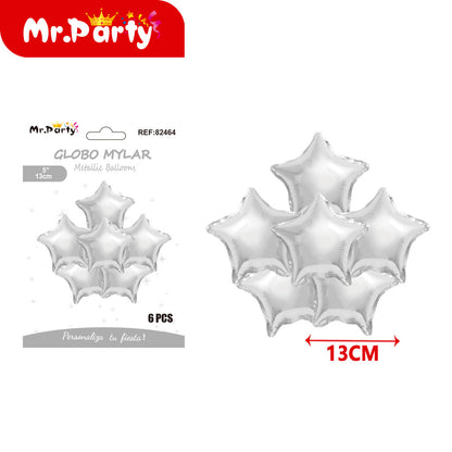 Mini Globos Mylar Estrella y Corazón 13cm – Set 6 Pzas Mr. Party ✨