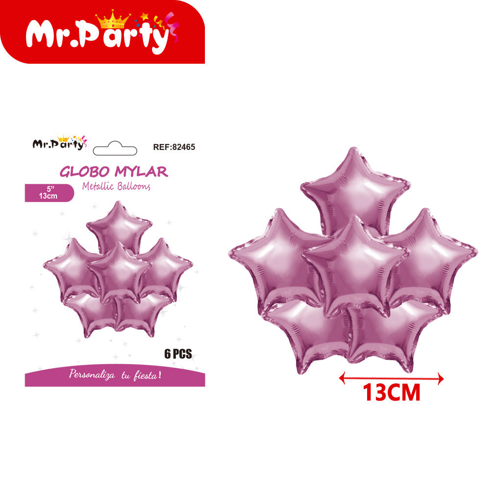 Mini Globos Mylar Estrella y Corazón 13cm – Set 6 Pzas Mayoreo 12pzas Mr. Party ✨