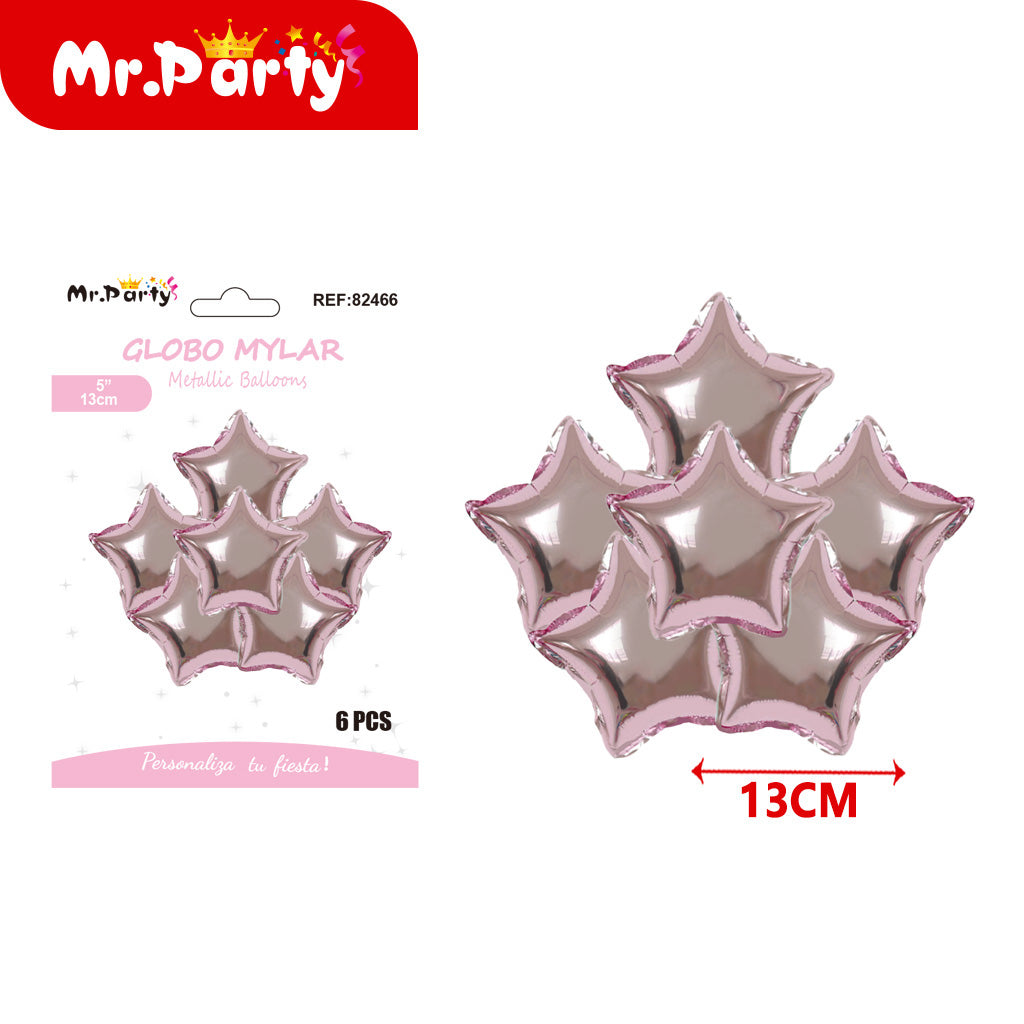 Mini Globos Mylar Estrella y Corazón 13cm – Set 6 Pzas Mayoreo 12pzas Mr. Party ✨