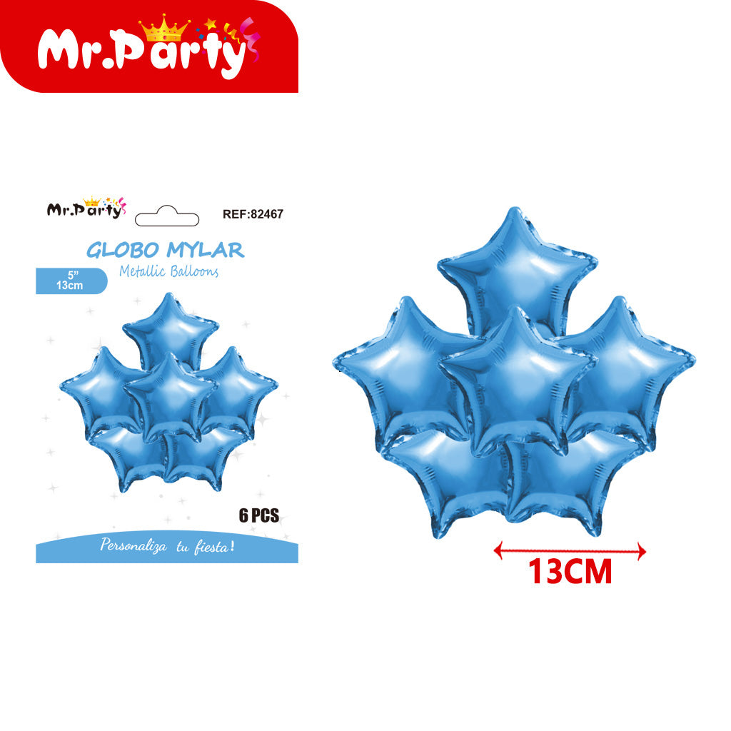 Mini Globos Mylar Estrella y Corazón 13cm – Set 6 Pzas Mayoreo 12pzas Mr. Party ✨