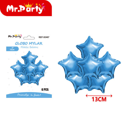 Mini Globos Mylar Estrella y Corazón 13cm – Set 6 Pzas Mayoreo 12pzas Mr. Party ✨