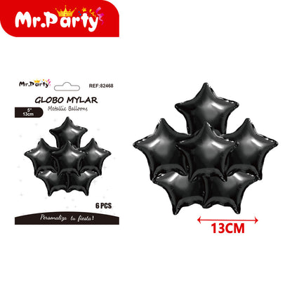 Mini Globos Mylar Estrella y Corazón 13cm – Set 6 Pzas Mayoreo 12pzas Mr. Party ✨