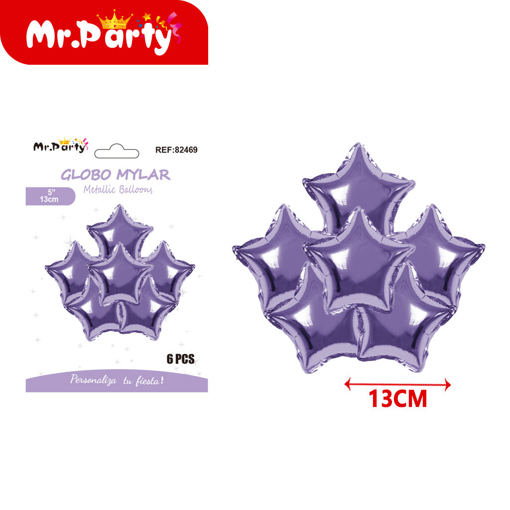 Mini Globos Mylar Estrella y Corazón 13cm – Set 6 Pzas Mayoreo 12pzas Mr. Party ✨