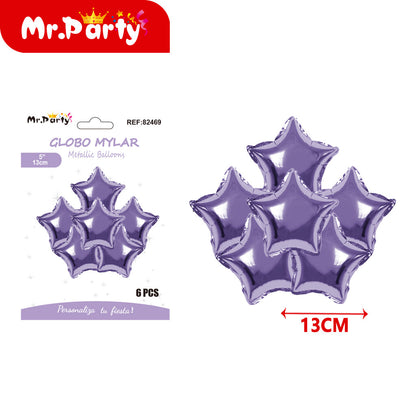 Mini Globos Mylar Estrella y Corazón 13cm – Set 6 Pzas Mayoreo 12pzas Mr. Party ✨