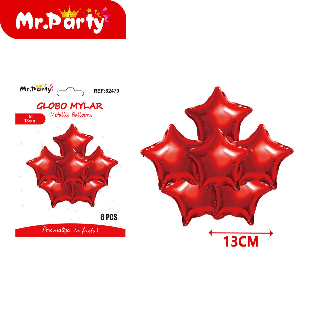 Mini Globos Mylar Estrella y Corazón 13cm – Set 6 Pzas Mayoreo 12pzas Mr. Party ✨