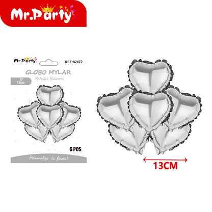 Mini Globos Mylar Estrella y Corazón 13cm – Set 6 Pzas Mayoreo 12pzas Mr. Party ✨