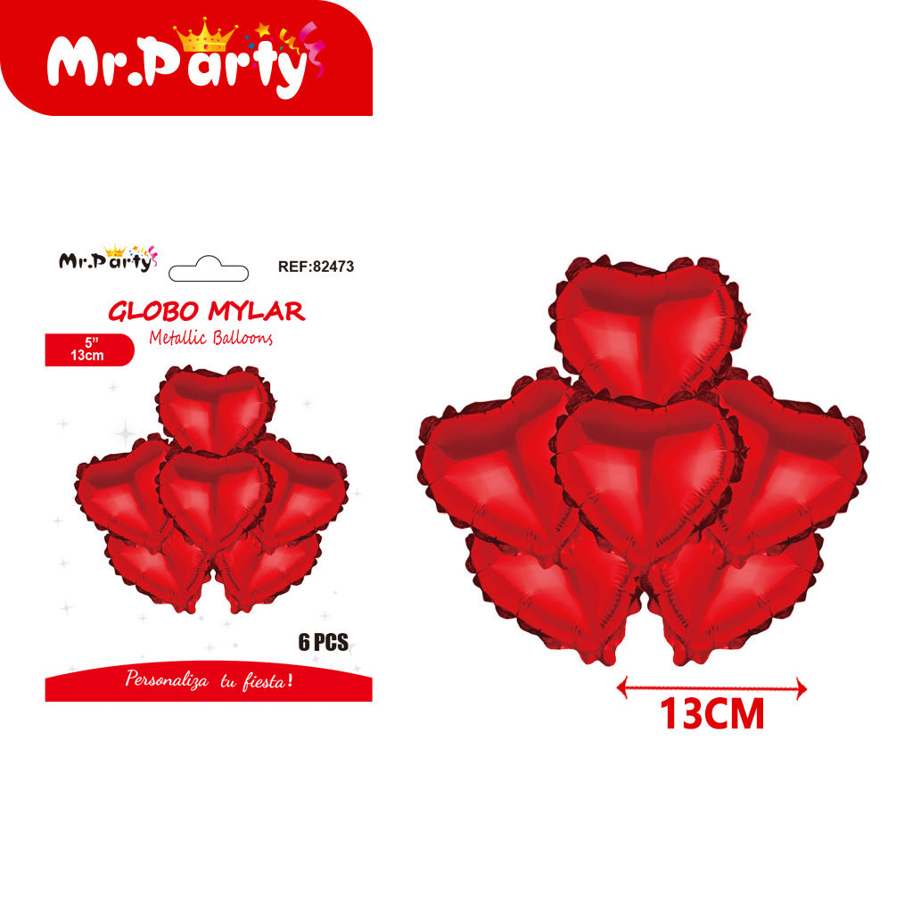 Mini Globos Mylar Estrella y Corazón 13cm – Set 6 Pzas Mayoreo 12pzas Mr. Party ✨
