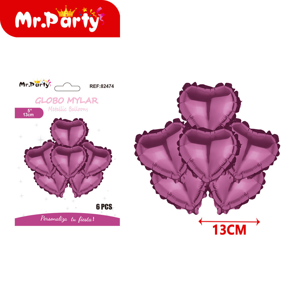 Mini Globos Mylar Estrella y Corazón 13cm – Set 6 Pzas Mr. Party ✨