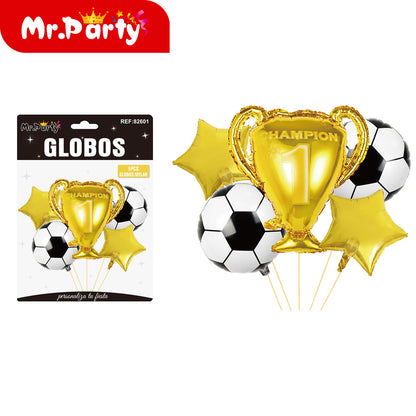 🏆⚽ Globos Mylar Deportivos Mr. Party | Balón de Fútbol, Trofeo #1 y “Happy Birthday” 🎈✨