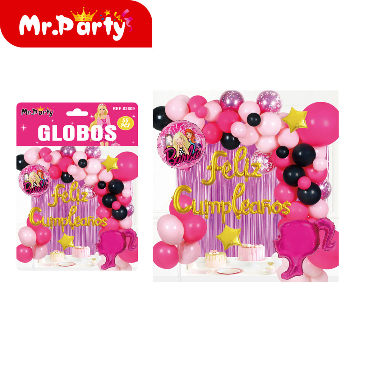 🎉 Set de Decoración de Cumpleaños con Globos 🎈✨ Incluye Cortina Metálica + Banner “Feliz Cumpleaños”