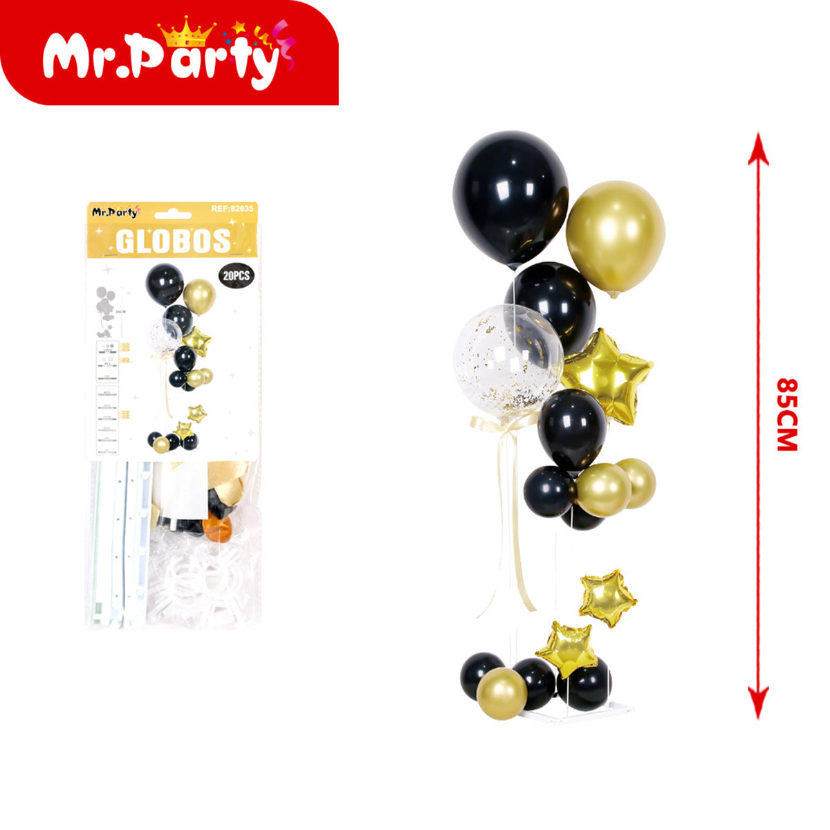 Centro de Mesa con Globos 85cm 🎈✨ Kit Columna Transparente con Mylar y Confeti
