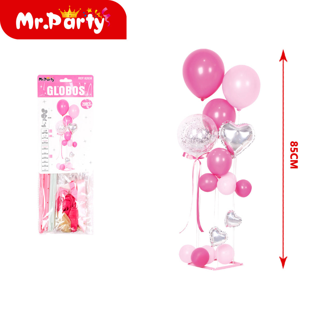 Centro de Mesa con Globos 85cm 🎈✨ Kit Columna Transparente con Mylar y Confeti