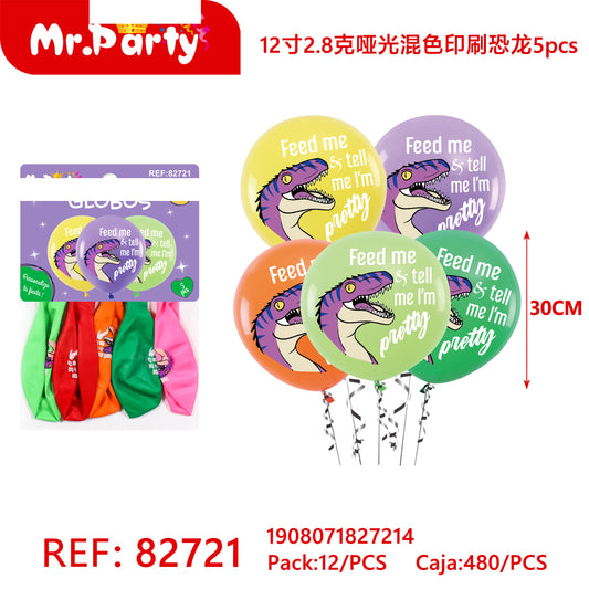 Dinosaurio de impresión en colores mixtos mate de 12 pulgada (12paquetes)