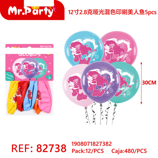 Bolas de colores mixtos mate de 12 pulgadas y 28 g con impre (12paquetes)