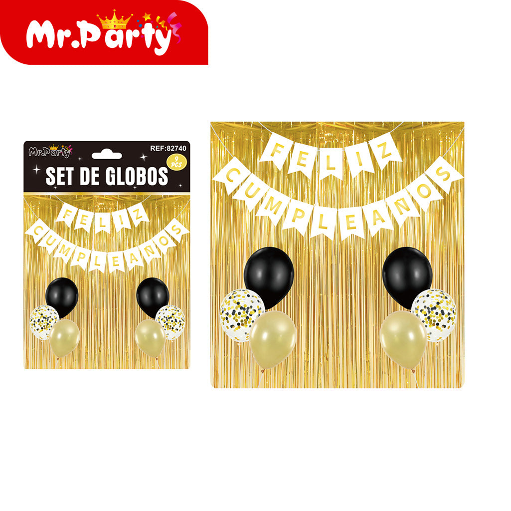 Kit Decoración "Feliz Cumpleaños" con Cortina y Globos Mr. Party