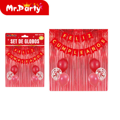 Kit Decoración "Feliz Cumpleaños" con Cortina y Globos Mr. Party