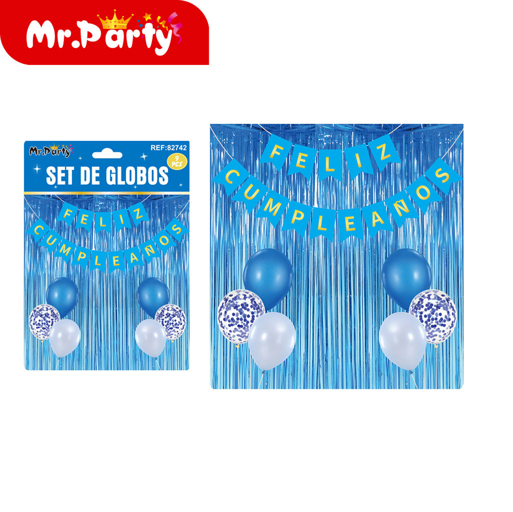 Kit Decoración "Feliz Cumpleaños" con Cortina y Globos Mr. Party