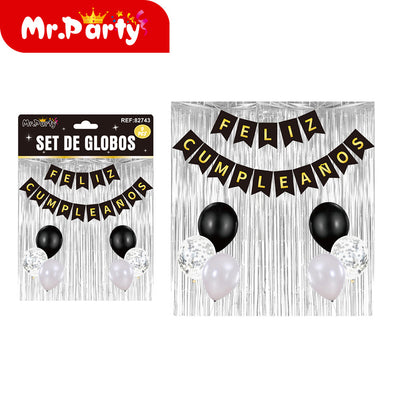 Kit Decoración "Feliz Cumpleaños" con Cortina y Globos Mr. Party