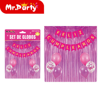 Kit Decoración "Feliz Cumpleaños" con Cortina y Globos Mr. Party