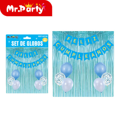 Kit Decoración "Feliz Cumpleaños" con Cortina y Globos Mr. Party